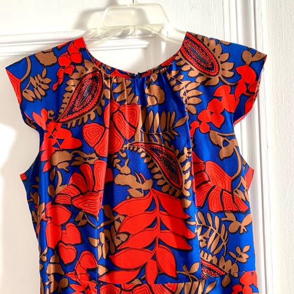 Milly Blue and Red Tropical Patterned Knee Length Dress Size 8 - Picture 3 of 4